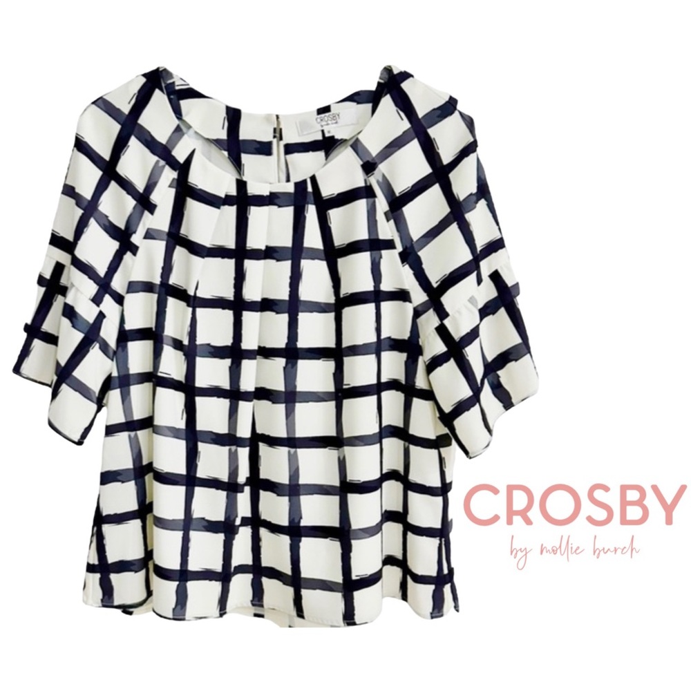 CROSBY by Mollie Burch White and Black Grid Print Blouse